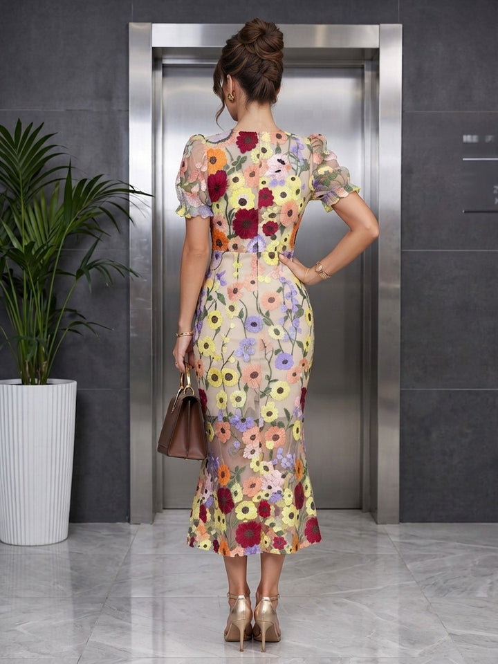Laces Sheath Round Neck Ankle Length Lace Cocktail Dresses