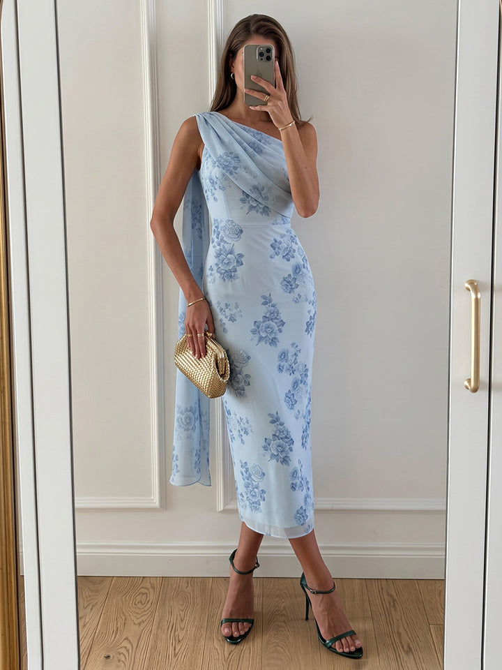 Tulle Sheath One Shoulder Ankle Length Sash Cocktail Dresses