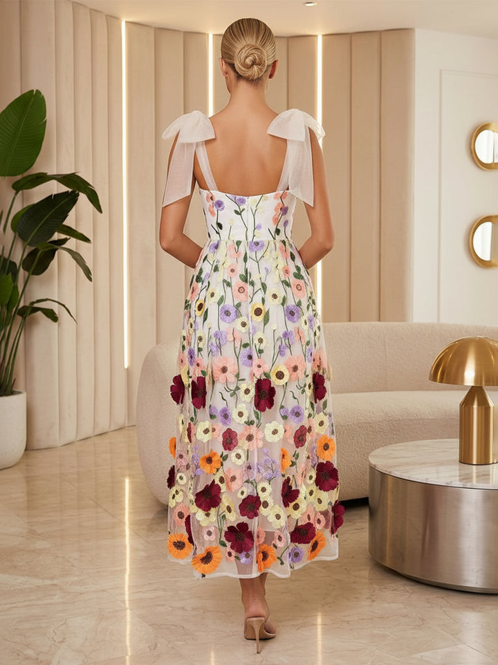 Lace Appliques Sheath V Neck Ankle Length Floral Embroidery Cocktail Dresses