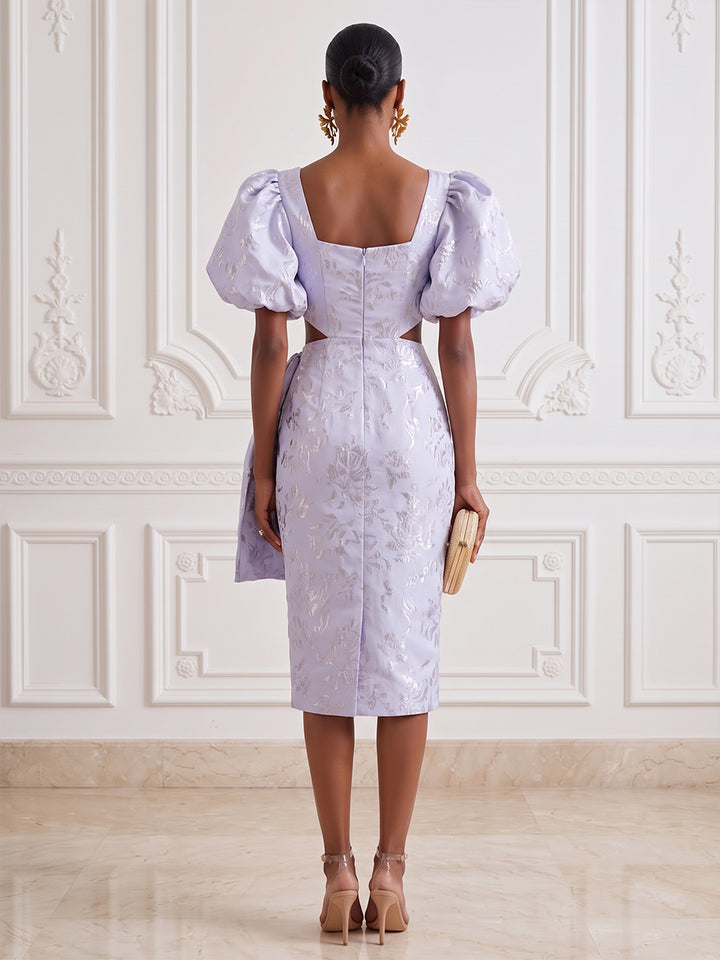 Sequin Sheath Square Neck Tea Length Sash Cocktail Dresses