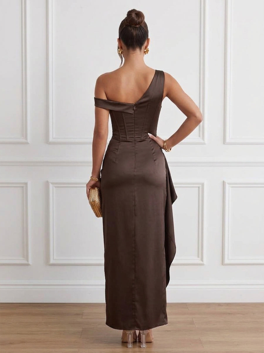 Satin Sheath Strapless Ankle Length Corset Cocktail Dresses
