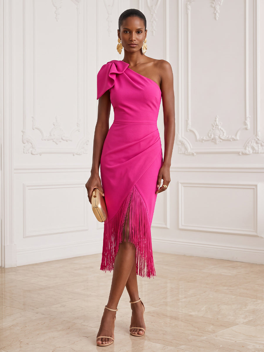 Satin Sheath One Shoulder Tea Length Strapless Cocktail Dresses
