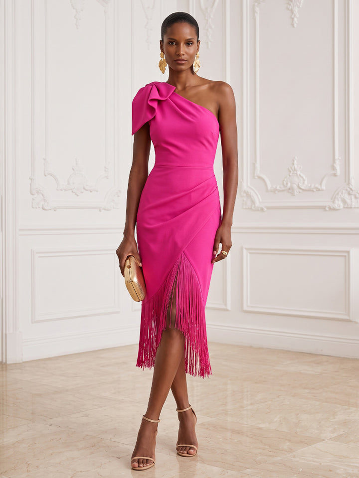 Satin Sheath One Shoulder Tea Length Strapless Cocktail Dresses