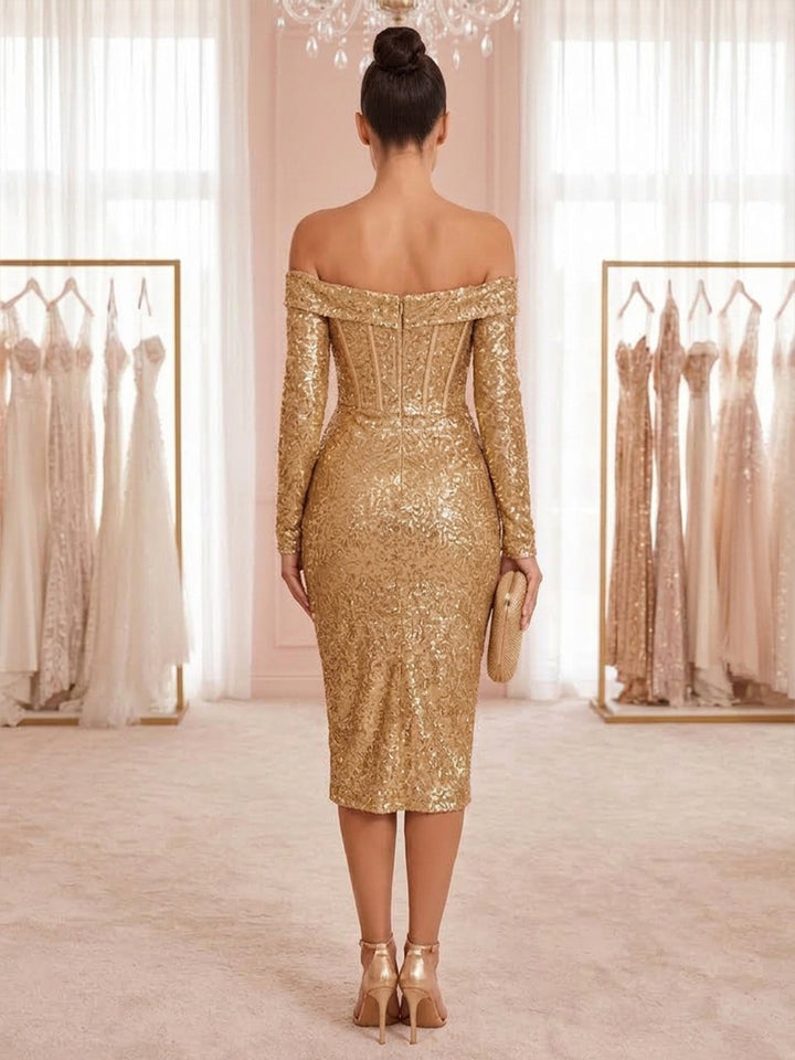 Sequin Sheath Sweetheart Tea Length Corset Cocktail Dresses