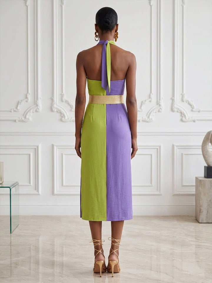 Satin Sheath Halter Tea Length Simple Cocktail Dresses