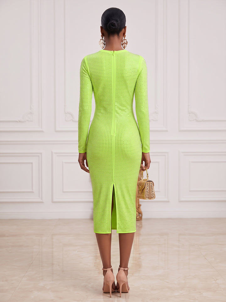 Sequin Sheath Round Neck Tea Length Bodycon Cocktail Dresses