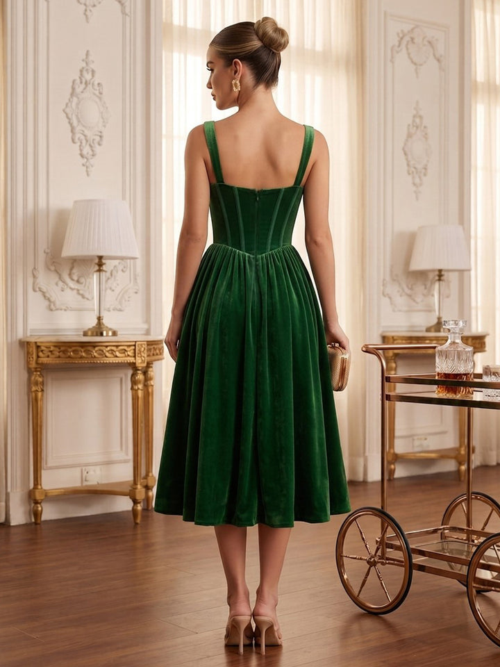 Velvet A Line Spaghetti Straps Tea Length Corset Cocktail Dresses