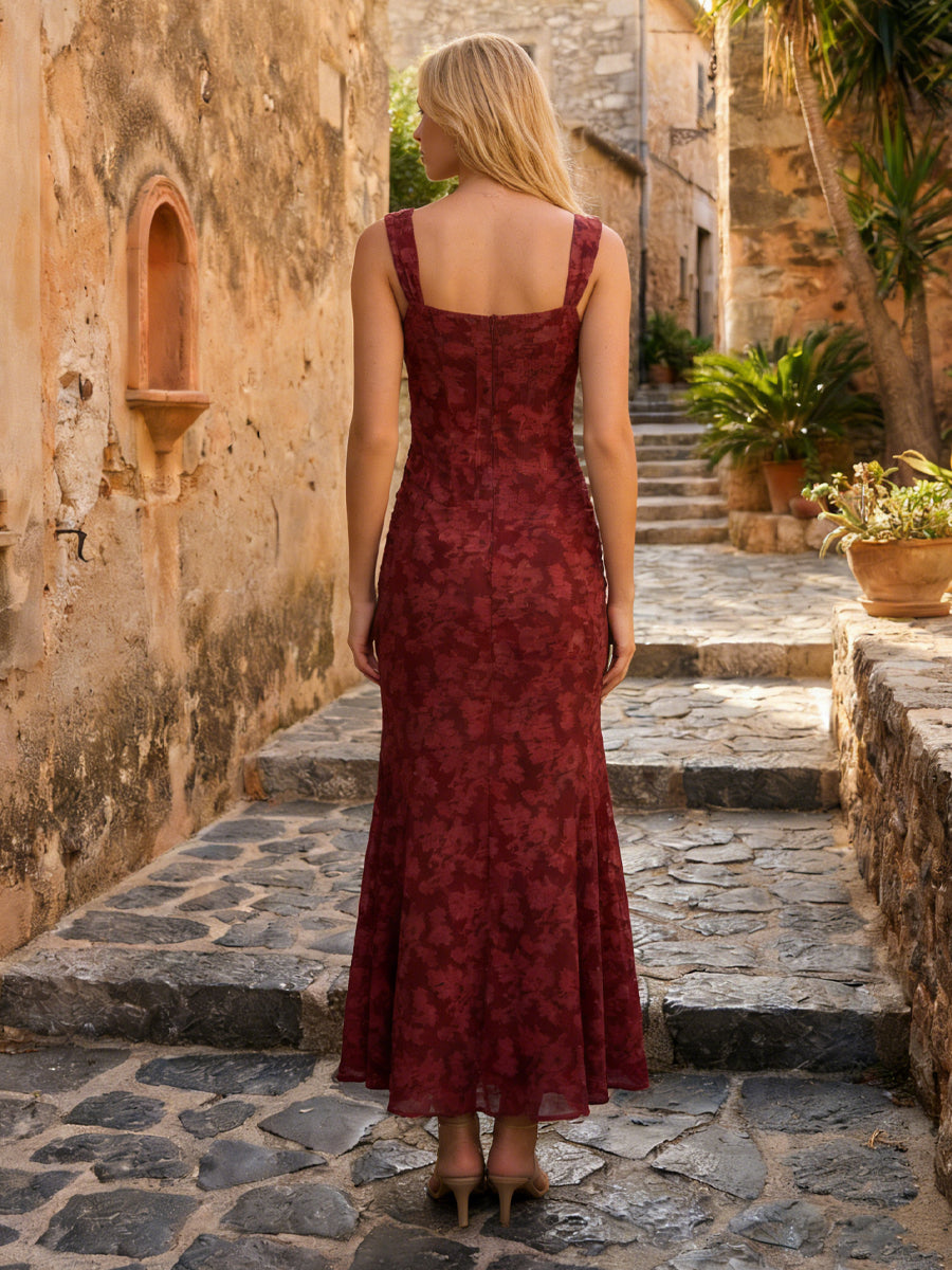 Jacquard Spaghetti Straps Sheath Wedding Guest Dresses