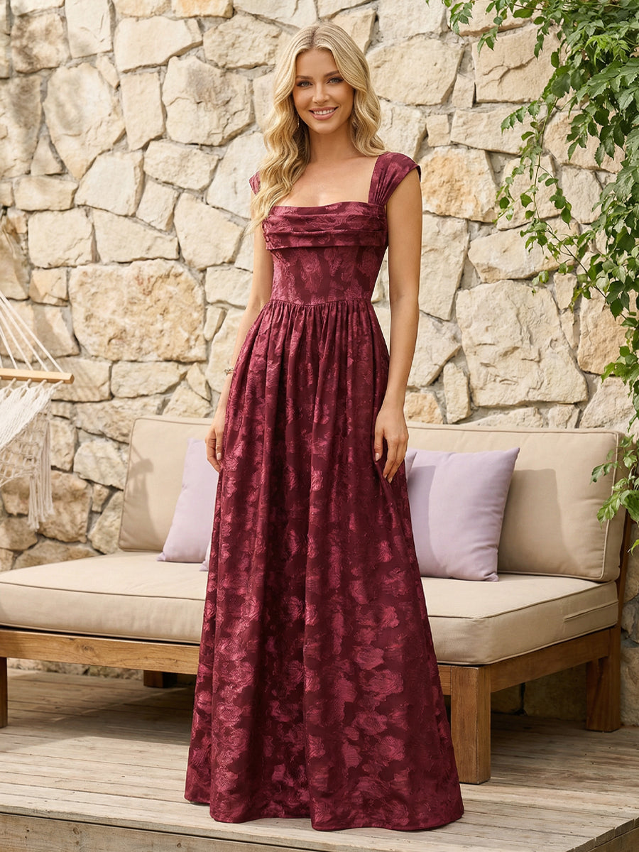 Floral Cowl Neck A Line Pleats Wedding Guest Dresses