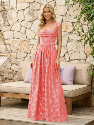 Floral Cowl Neck A Line Pleats Wedding Guest Dresses