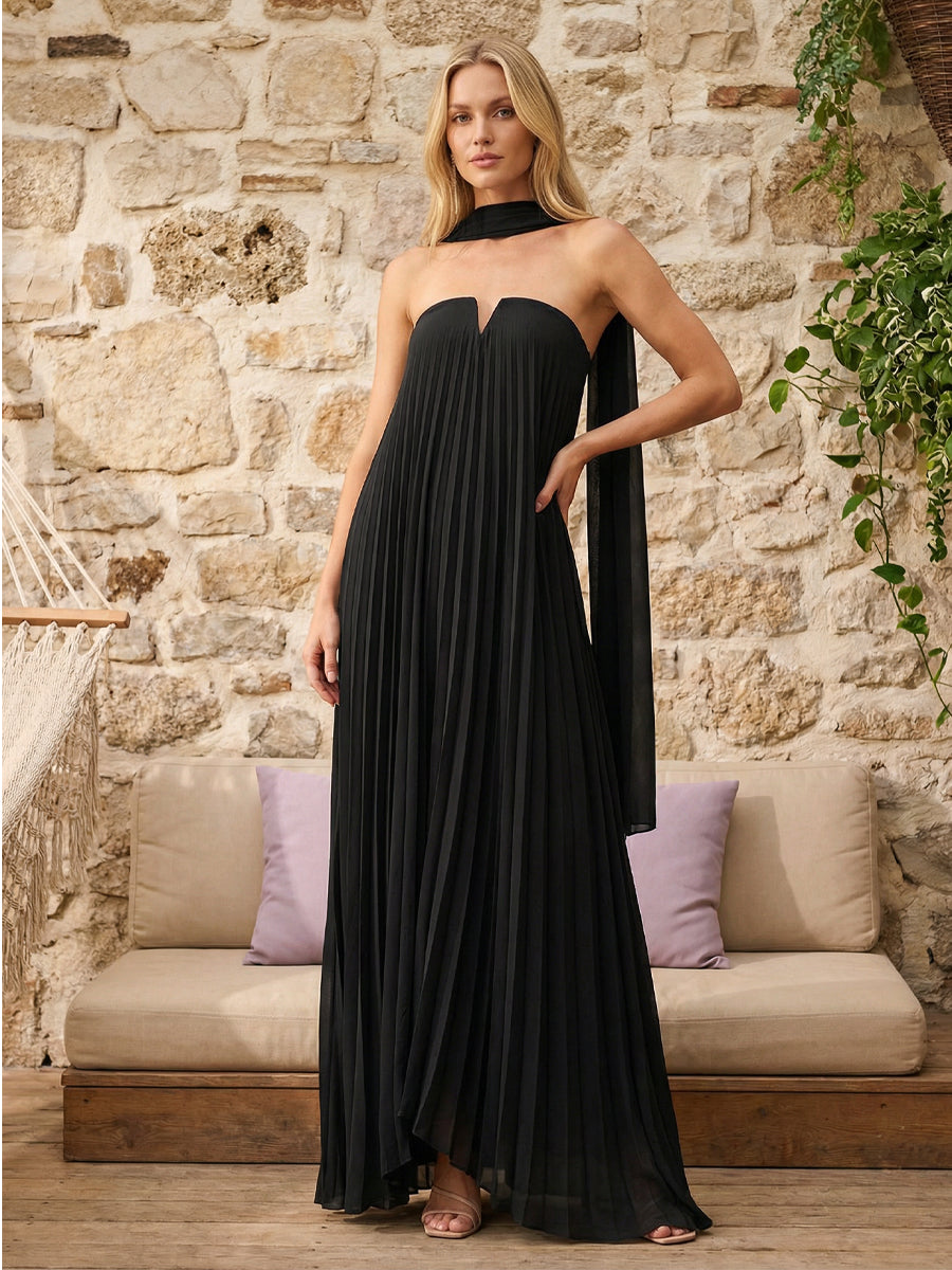 Strapless A Line Pleats Bridesmaid Dresses with Scarf