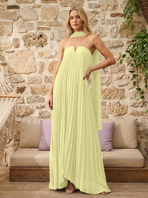 Strapless A Line Pleats Bridesmaid Dresses with Scarf