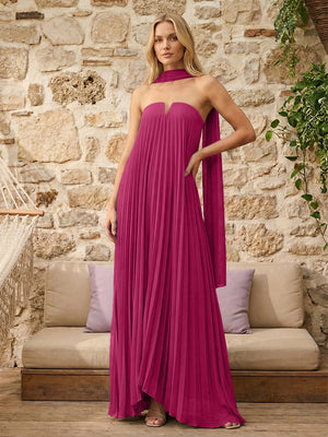 Strapless A Line Pleats Bridesmaid Dresses with Scarf