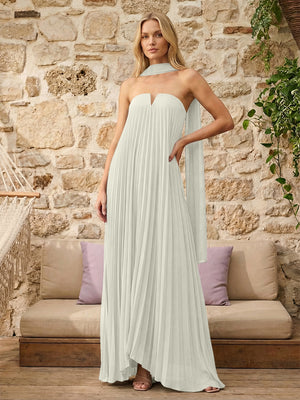 Strapless A Line Pleats Bridesmaid Dresses with Scarf