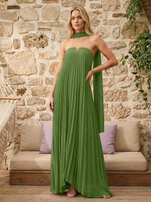 Strapless A Line Pleats Bridesmaid Dresses with Scarf