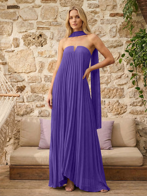 Strapless A Line Pleats Bridesmaid Dresses with Scarf
