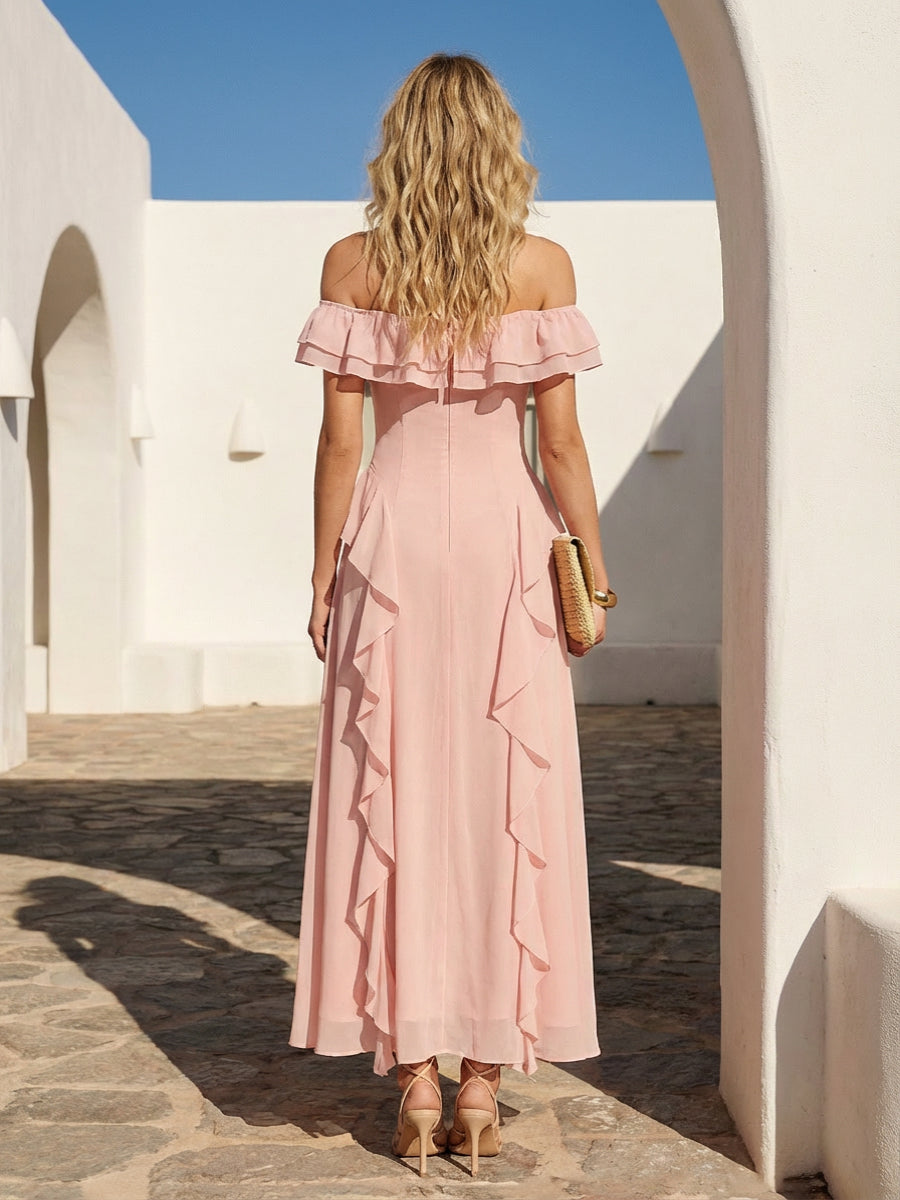 Chiffon Off the Shoulder Ruffles Wedding Guest Dresses