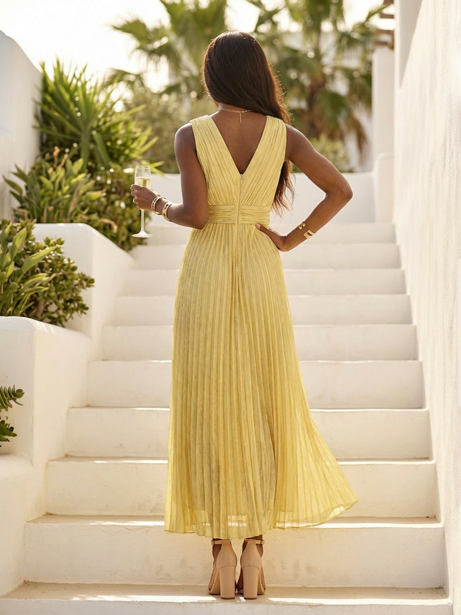 Chiffon V Neck Pleated Formal Dresses