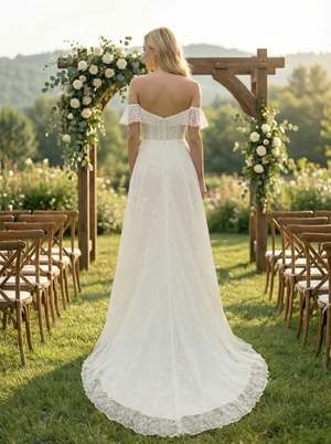 Laces A Line Off the Shoulder Long Wedding Dresses