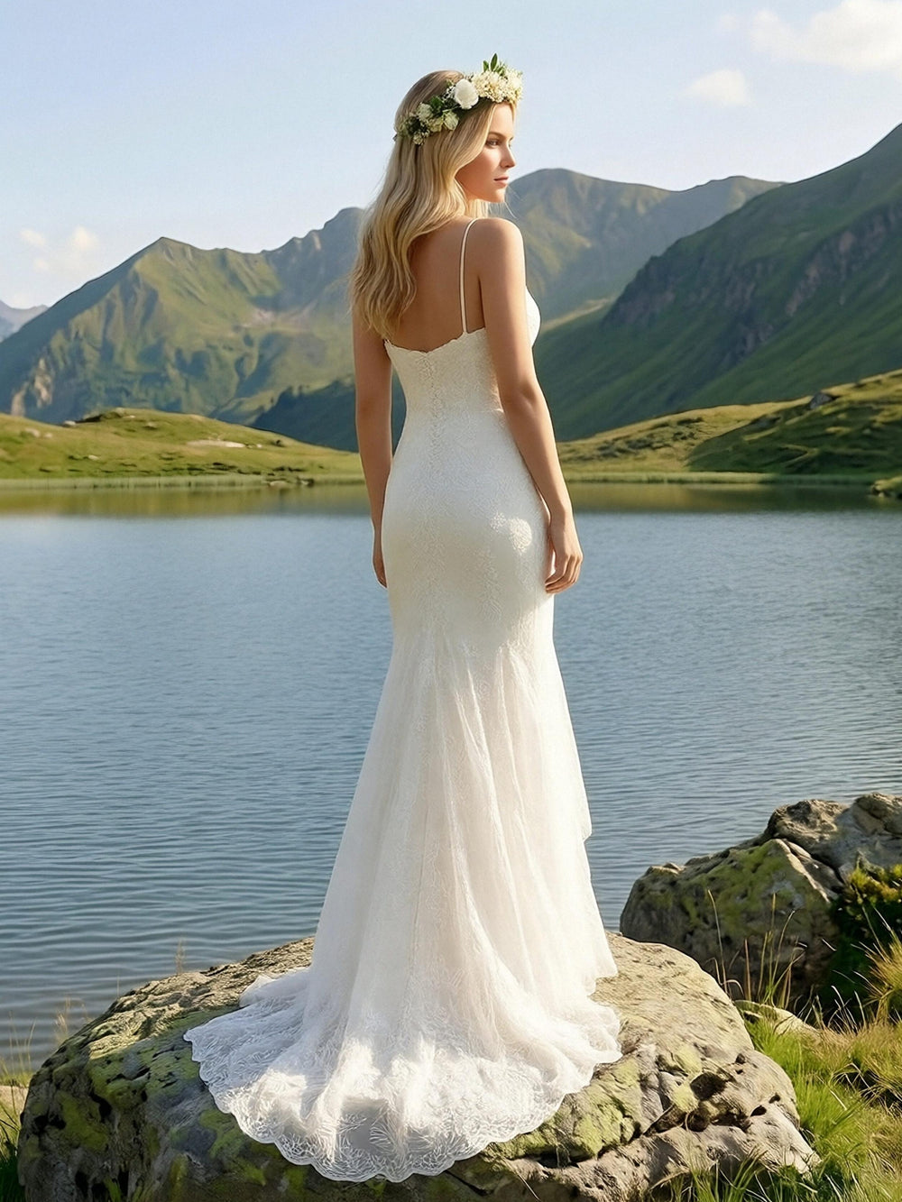 Laces Mermaid Strapless Long Wedding Dresses