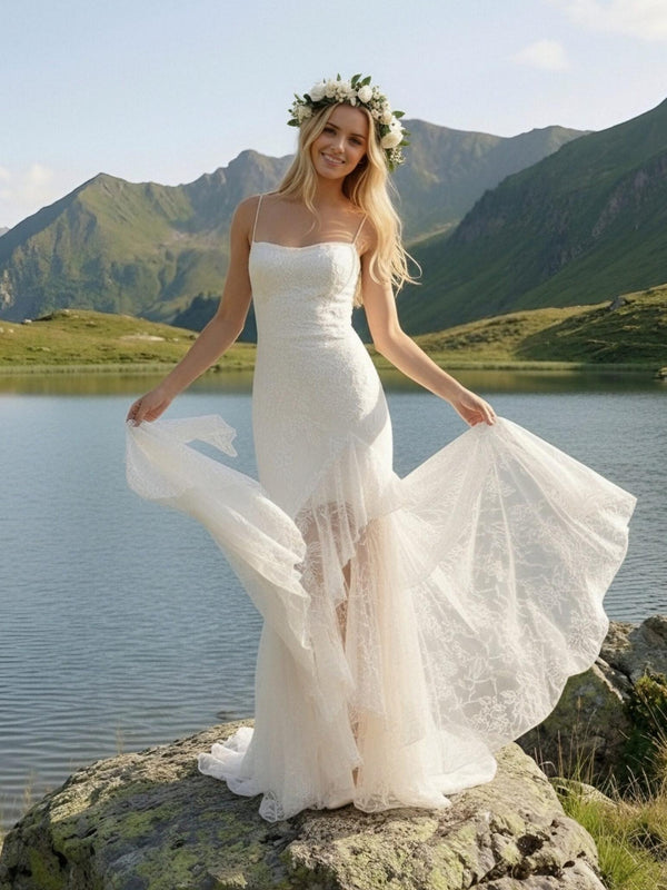 Laces Mermaid Strapless Long Wedding Dresses