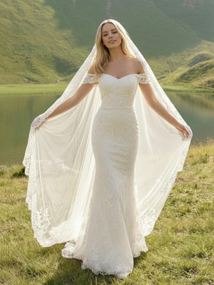 Laces Mermaid Off the Shoulder Long Wedding Dresses