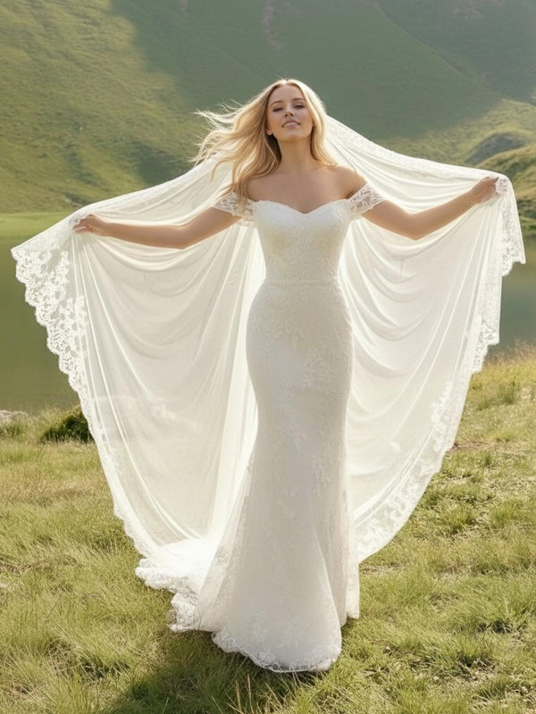 Laces Mermaid Off the Shoulder Long Wedding Dresses