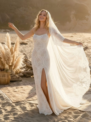 Laces Mermaid Spaghetti Straps Long Wedding Dresses