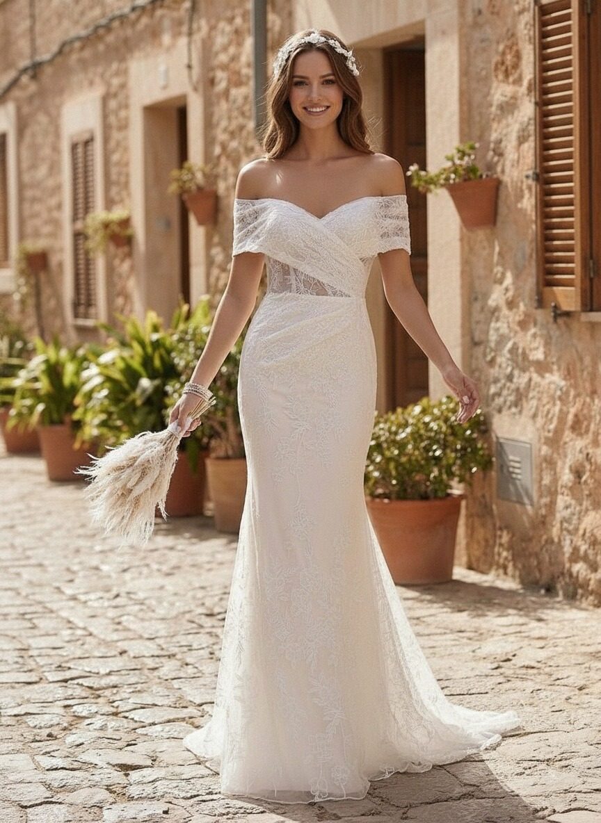 Laces Mermaid Off the Shoulder Long Wedding Dresses