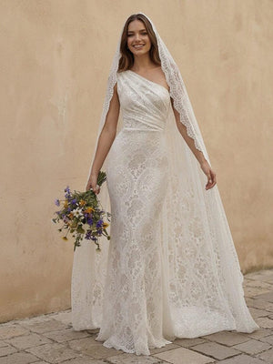 Laces Mermaid One Shoulder Long Wedding Dresses
