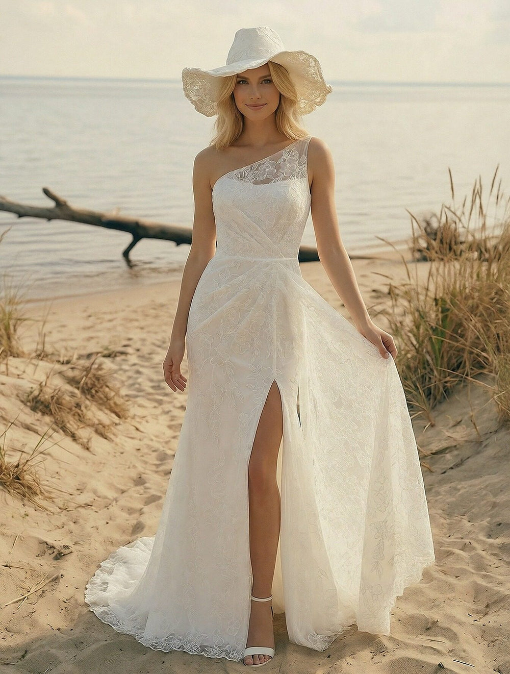 Laces Mermaid One Shoulder Long Wedding Dresses