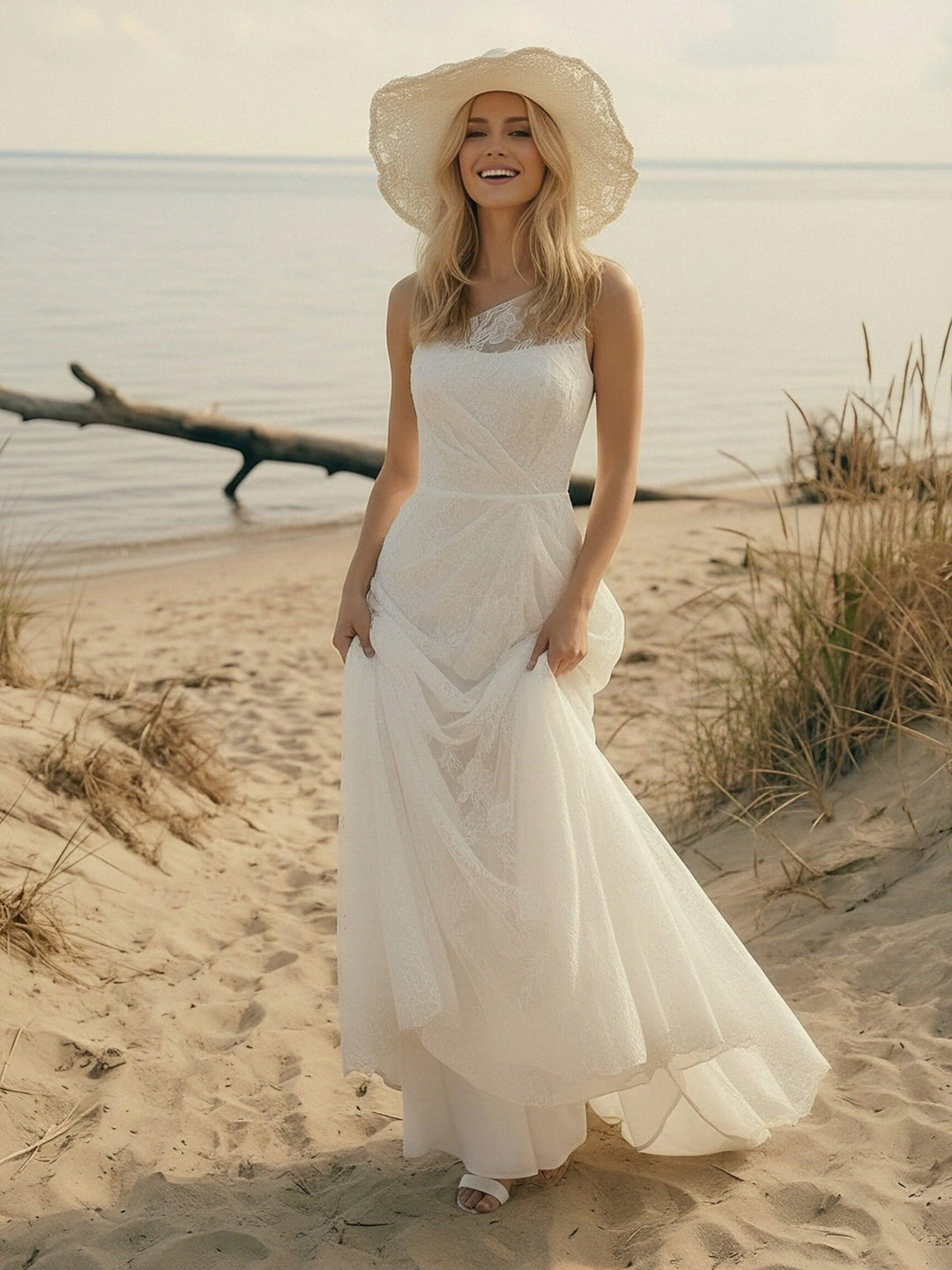 Laces Mermaid One Shoulder Long Wedding Dresses