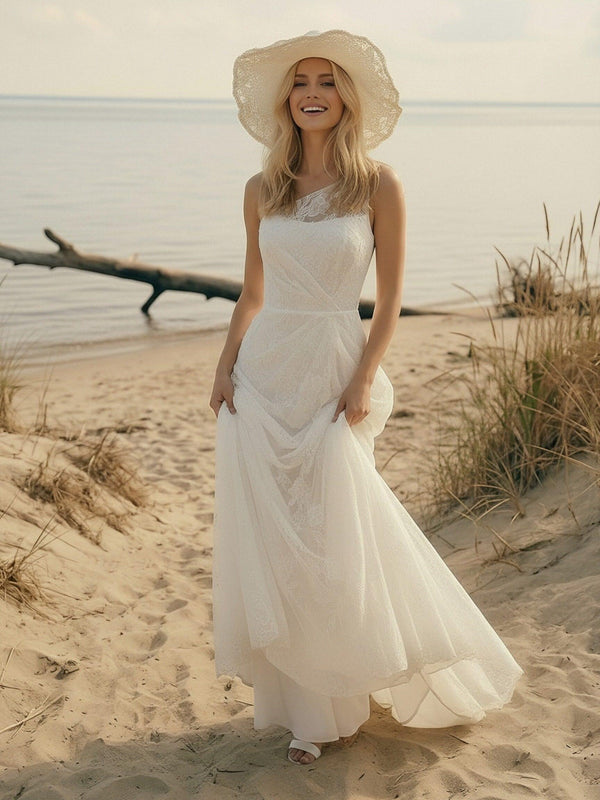 Laces Mermaid One Shoulder Long Wedding Dresses