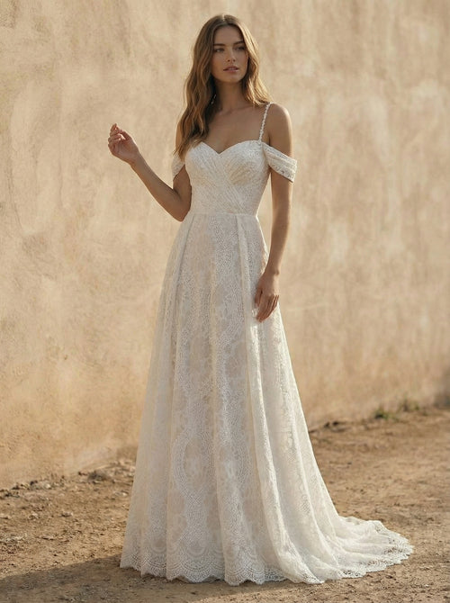 Laces A Line Spaghetti Straps Long Wedding Dresses