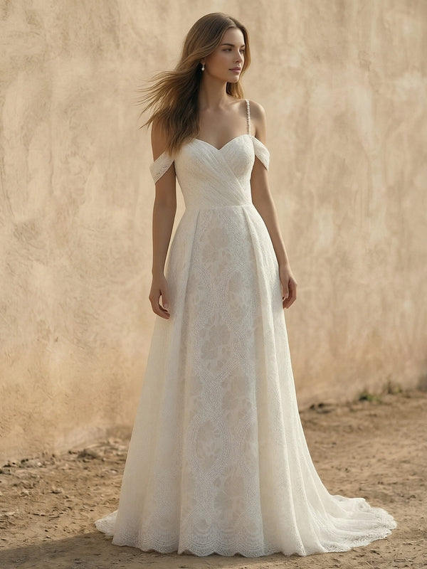 Laces A Line Spaghetti Straps Long Wedding Dresses