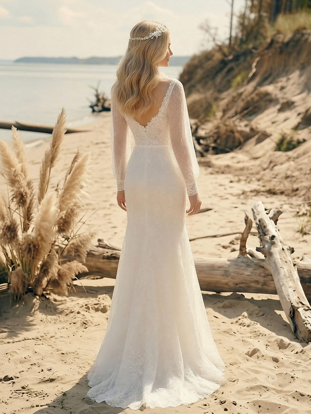 Laces Mermaid Scoop Neck Long Wedding Dresses