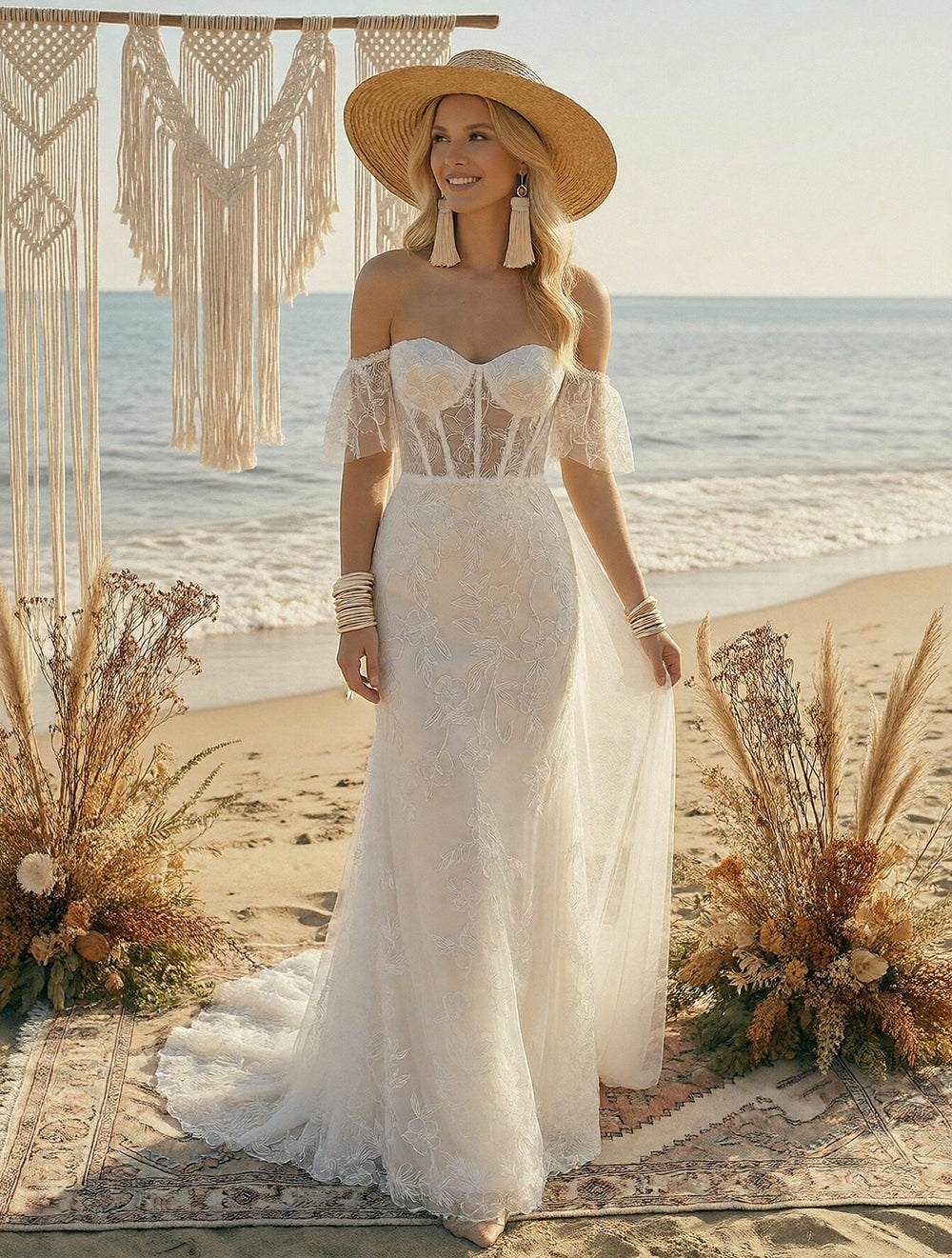 Laces Mermaid Off the Shoulder Long Wedding Dresses