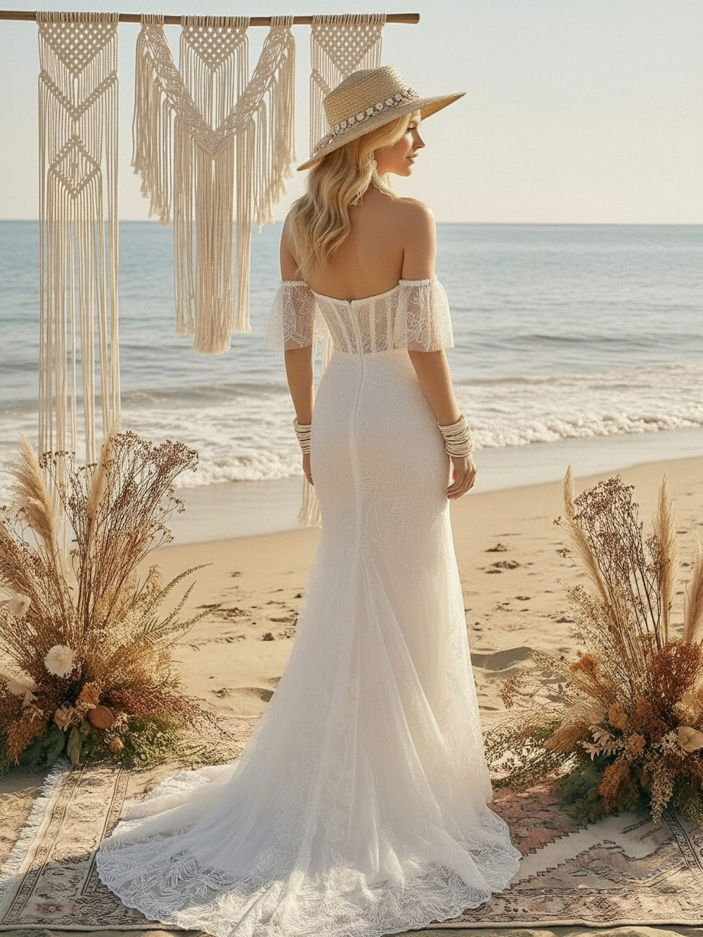 Laces Mermaid Off the Shoulder Long Wedding Dresses