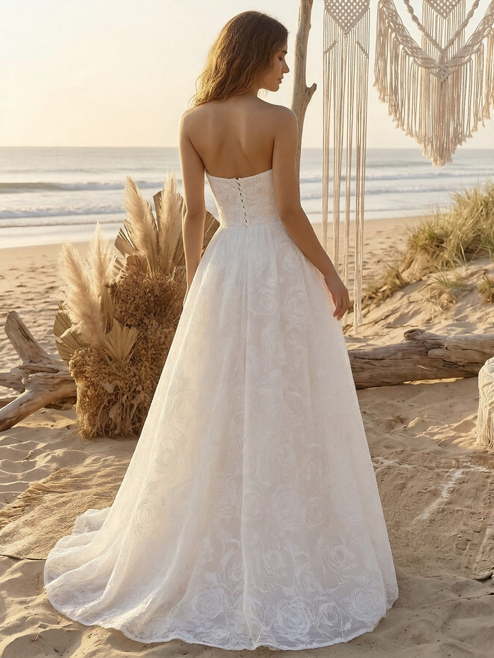 Laces A Line Strapless Long Wedding Dresses