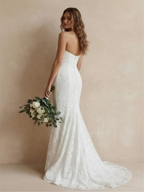 Laces Mermaid Strapless Long Wedding Dresses