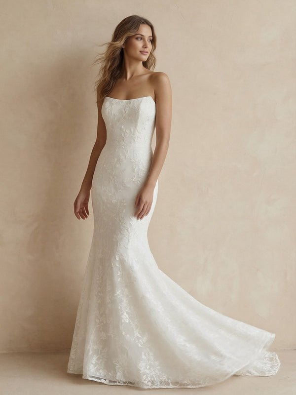 Laces Mermaid Strapless Long Wedding Dresses