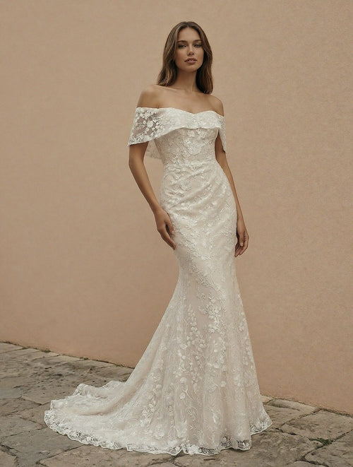 Laces Mermaid Off the Shoulder Long Wedding Dresses