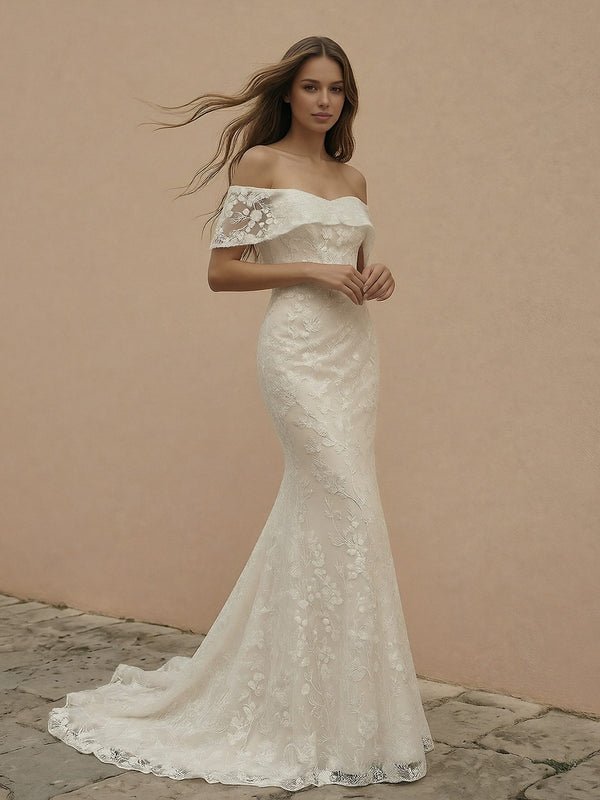 Laces Mermaid Off the Shoulder Long Wedding Dresses
