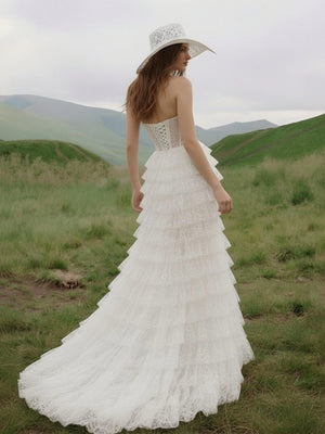 Laces A Line Strapless Long Wedding Dresses
