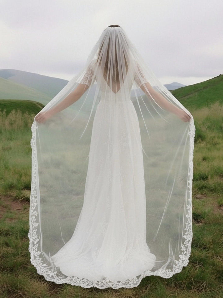 Laces A Line V Neck Long Wedding Dresses