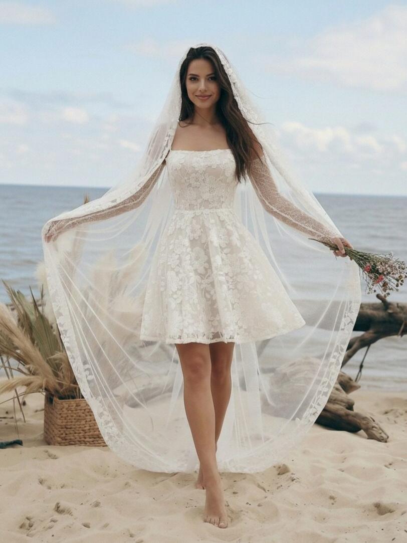 Laces A Line Spaghetti Straps Short Wedding Dresses