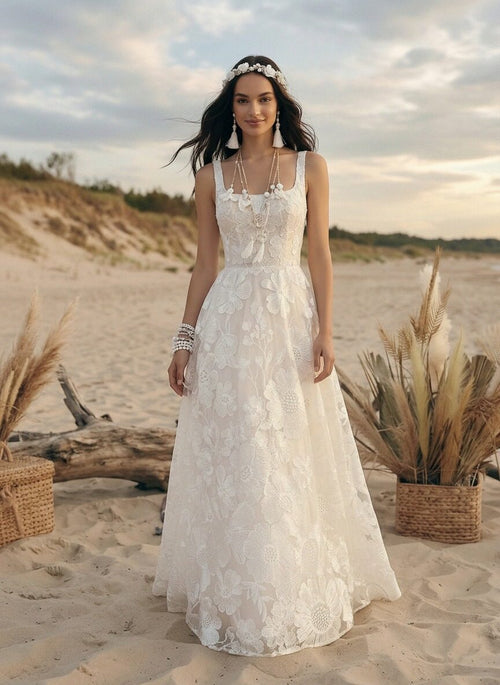 Laces A Line Spaghetti Straps Long Wedding Dresses