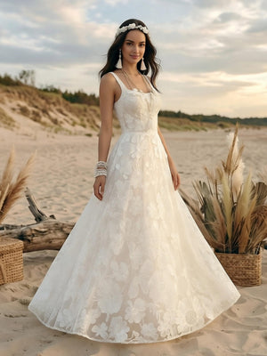 Laces A Line Spaghetti Straps Long Wedding Dresses