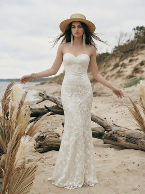 Laces Mermaid Sweetheart Long Wedding Dresses