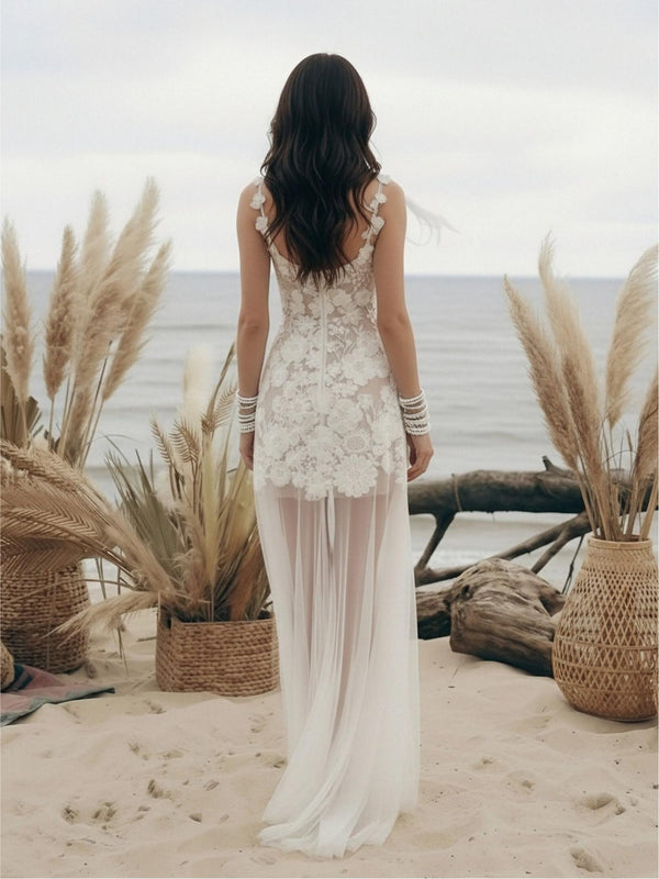 Laces A Line Spaghetti Straps Short Wedding Dresses